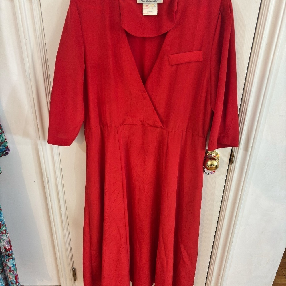 vintage red silky dress made in Canada